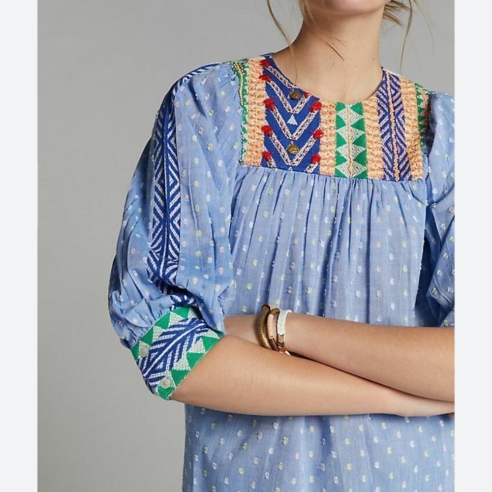 Verb Pallavi Single for Anthropologie - Rhapsody Embroidered Beaded Blouse XL